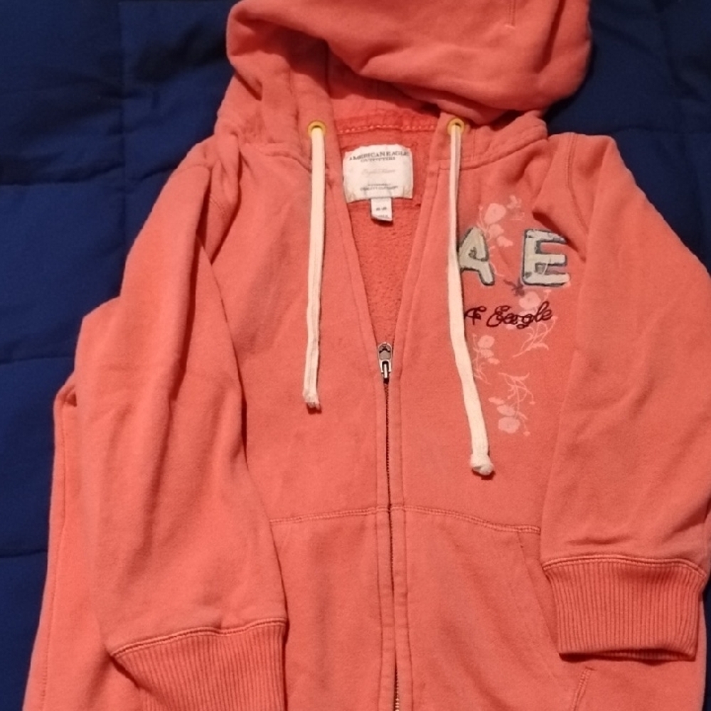 American Eagle Outfitters Pink Zip-Up Hoodie Sweatshirt